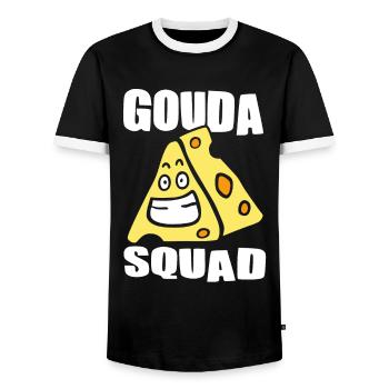 Amateurs de fromage - Funny Gouda Squad - T-shirt contrasté Homme - noir/blanc - Devant - AI Model Female 172 light (172cm) & AI Model Male 178 light (178cm)