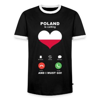 Polen is calling Polen Herz Souvenir - Männer Kontrast-T-Shirt - Schwarz/Weiß - Vorne - AI Model Female 172 light (172cm) & AI Model Male 178 light (178cm)
