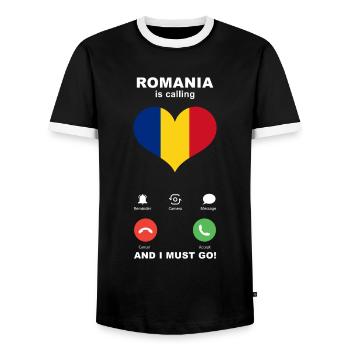 La Roumanie appelle Romania Heart Souvenir - T-shirt contrasté Homme - noir/blanc - Devant - AI Model Female 172 light (172cm) & AI Model Male 178 light (178cm)