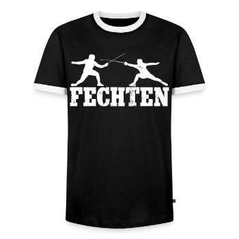 Fechten - Männer Kontrast-T-Shirt - Schwarz/Weiß - Vorne - AI Model Female 172 light (172cm) & AI Model Male 178 light (178cm)