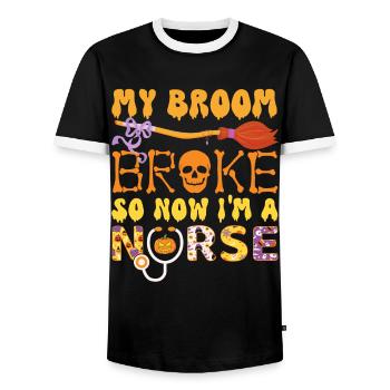 Mein Besen ist kaputt gegangen, also bin ich jetzt eine Krankenschwester, Halloween - Männer Kontrast-T-Shirt - Schwarz/Weiß - Vorne - AI Model Female 172 light (172cm) & AI Model Male 178 light (178cm)