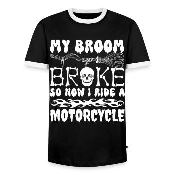Mein Besen ist kaputt gegangen, also fahre ich jetzt Motorrad, lustig - Männer Kontrast-T-Shirt - Schwarz/Weiß - Vorne - AI Model Female 172 light (172cm) & AI Model Male 178 light (178cm)