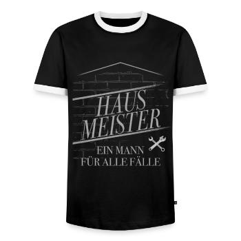Hausmeister, Hauswart und Facility Manager - Männer Kontrast-T-Shirt - Schwarz/Weiß - Vorne - AI Model Female 172 light (172cm) & AI Model Male 178 light (178cm)