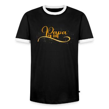 Papa En Or Idées Cadeau Fêtes Des Pères - T-shirt contrasté Homme - noir/blanc - Devant - AI Model Female 172 light (172cm) & AI Model Male 178 light (178cm)