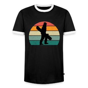 Snowboard Snowboarder Snowboarder Slope Snow - Men's Ringer Shirt - black/white - Front - AI Model Female 172 light (172cm) & AI Model Male 178 light (178cm)