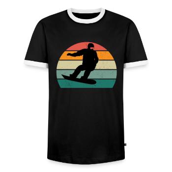 Snowboard Snowboarder Snowboarder Slope Snow - Men's Ringer Shirt - black/white - Front - AI Model Female 172 light (172cm) & AI Model Male 178 light (178cm)