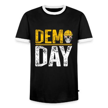 Demo Day Bauarbeiter Abruch Experten Helm Pflicht - Männer Kontrast-T-Shirt - Schwarz/Weiß - Vorne - AI Model Female 172 light (172cm) & AI Model Male 178 light (178cm)