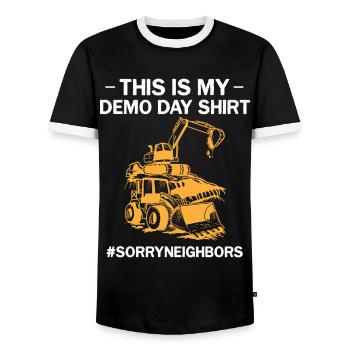 Das ist mein Demo Day Shirt Sorry Nachbarn es wird - Männer Kontrast-T-Shirt - Schwarz/Weiß - Vorne - AI Model Female 172 light (172cm) & AI Model Male 178 light (178cm)