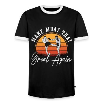 Make Muay Thai Great Again Fighter Thai Boxing - Men's Ringer Shirt - black/white - Front - AI Model Female 172 light (172cm) & AI Model Male 178 light (178cm)