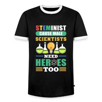 Cause steministe Les scientifiques masculins ont aussi besoin d’héores - T-shirt contrasté Homme - noir/blanc - Devant - AI Model Female 172 light (172cm) & AI Model Male 178 light (178cm)