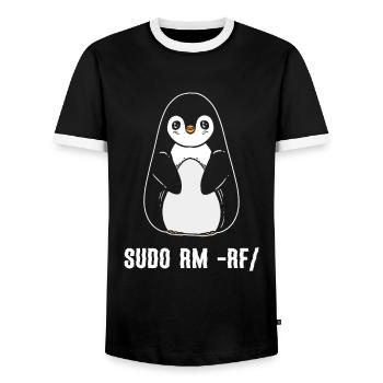 sudo rm rf / Linux Computer Programmer - Men's Ringer Shirt - black/white - Front - AI Model Female 172 light (172cm) & AI Model Male 178 light (178cm)