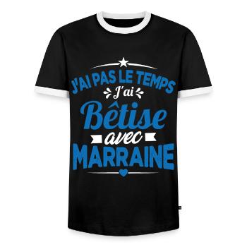 J'ai Pas Le Temps, J'ai Bêtise Avec Marraine - T-shirt contrasté Homme - noir/blanc - Devant - AI Model Female 172 light (172cm) & AI Model Male 178 light (178cm)