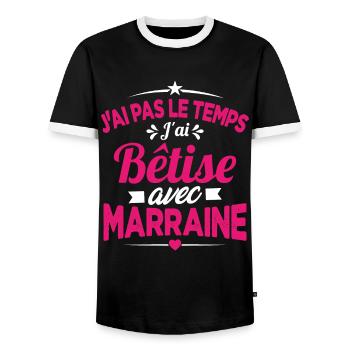 J'ai Pas Le Temps, J'ai Bêtise Avec Marraine - T-shirt contrasté Homme - noir/blanc - Devant - AI Model Female 172 light (172cm) & AI Model Male 178 light (178cm)