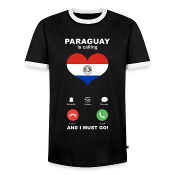 Paraguay is calling Paraguay Herz Souvenir - Männer Kontrast-T-Shirt - Schwarz/Weiß - Vorne - AI Model Female 172 light (172cm) & AI Model Male 178 light (178cm)