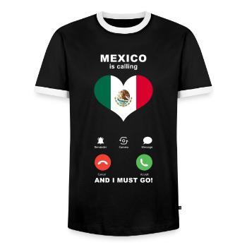 Mexico is calling Mexico Heart Souvenir - Men's Ringer Shirt - black/white - Front - AI Model Female 172 light (172cm) & AI Model Male 178 light (178cm)