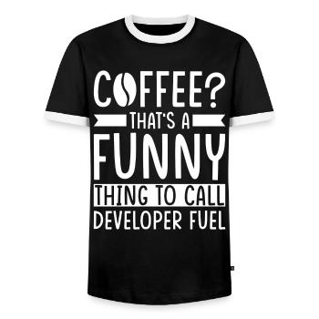 Developer Coffee Slogan Software Developer - Men's Ringer Shirt - black/white - Front - AI Model Female 172 light (172cm) & AI Model Male 178 light (178cm)