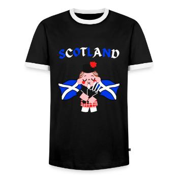 Ecosse Flag Joueur de cornemuse Ecossais - T-shirt contrasté Homme - noir/blanc - Devant - AI Model Female 172 light (172cm) & AI Model Male 178 light (178cm)