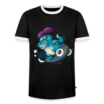 Skater T-Rex Cool Dinosaur Skateboard Skater - Men's Ringer Shirt - black/white - Front - AI Model Female 172 light (172cm) & AI Model Male 178 light (178cm)