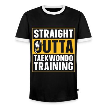 Taekwondo Straight Outta Taekwondo Entraînement Sport - T-shirt contrasté Homme - noir/blanc - Devant - AI Model Female 172 light (172cm) & AI Model Male 178 light (178cm)