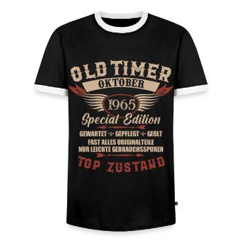 Oldtimer Oktober 1965 Jahrgang Geburtstag - Männer Kontrast-T-Shirt - Schwarz/Weiß - Vorne - AI Model Female 172 light (172cm) & AI Model Male 178 light (178cm)
