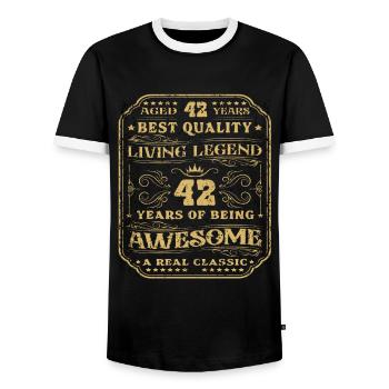 42 birthday 42 years man 42 years legendary 42 - Men's Ringer Shirt - black/white - Front - AI Model Female 172 light (172cm) & AI Model Male 178 light (178cm)