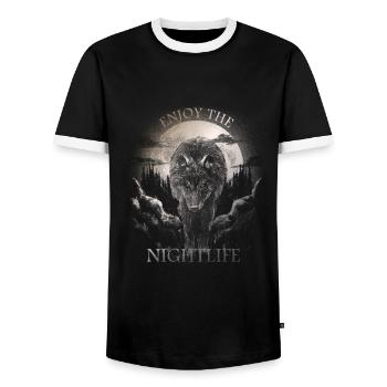 Enjoy the Nightlife I Wolf Moon - Männer Kontrast-T-Shirt - Schwarz/Weiß - Vorne - AI Model Female 172 light (172cm) & AI Model Male 178 light (178cm)