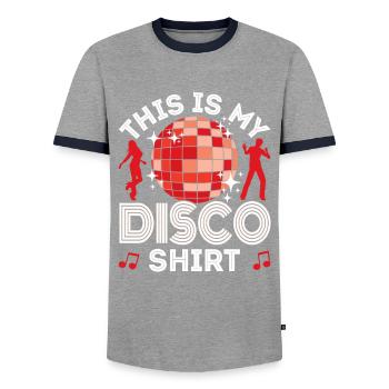 Disco 70er 80er Jahre Disko Party Outfit Discothek - Männer Kontrast-T-Shirt - Grau/Navy  - Vorne - AI Model Female 172 light (172cm) & AI Model Male 178 light (178cm)