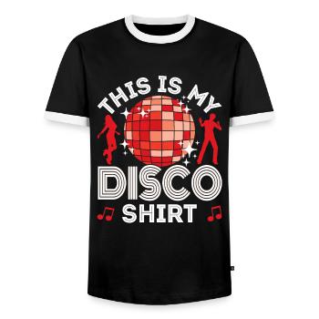Disco 70s 80s Disco Party Outfit DiscoTheque - Men's Ringer Shirt - black/white - Front - AI Model Female 172 light (172cm) & AI Model Male 178 light (178cm)
