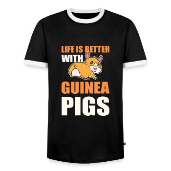 Life is Better with Guinea Pigs Guinea Pig Lover - Men's Ringer Shirt - black/white - Front - AI Model Female 172 light (172cm) & AI Model Male 178 light (178cm)