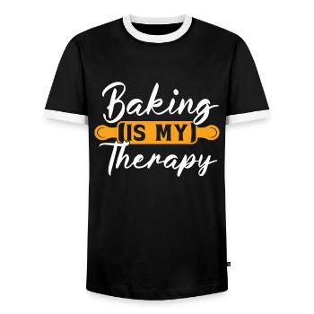 Baker Baking Is My Therapy Bakery Chef Cake Bake - Men's Ringer Shirt - black/white - Front - AI Model Female 172 light (172cm) & AI Model Male 178 light (178cm)