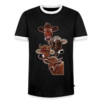Vier Köpfe von vier Kühen - Männer Kontrast-T-Shirt - Schwarz/Weiß - Vorne - AI Model Female 172 light (172cm) & AI Model Male 178 light (178cm)