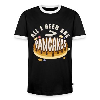 All I need are pancakes - Men's Ringer Shirt - black/white - Front - AI Model Female 172 light (172cm) & AI Model Male 178 light (178cm)