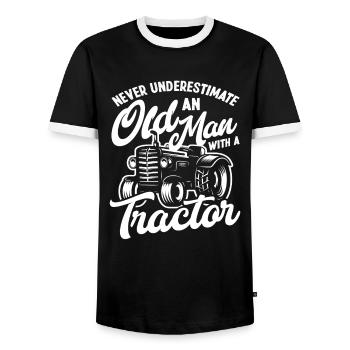 Farmer Old Man Tractor - Men's Ringer Shirt - black/white - Front - AI Model Female 172 light (172cm) & AI Model Male 178 light (178cm)