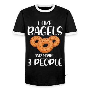 Bagel Food Gift Bagel - Men's Ringer Shirt - black/white - Front - AI Model Female 172 light (172cm) & AI Model Male 178 light (178cm)