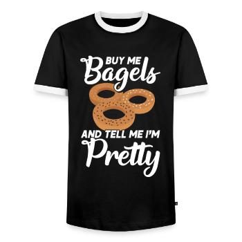 Bagel Food Gift Bagel - Men's Ringer Shirt - black/white - Front - AI Model Female 172 light (172cm) & AI Model Male 178 light (178cm)