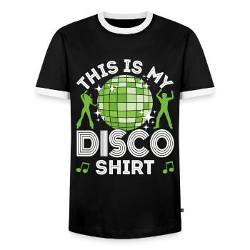 Disco 70s 80s Disco Party Outfit DiscoTheque - Men's Ringer Shirt - black/white - Front - AI Model Female 172 light (172cm) & AI Model Male 178 light (178cm)