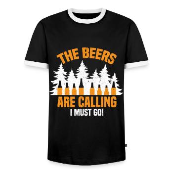 Camping Beer Camping Forest Boozing - Men's Ringer Shirt - black/white - Front - AI Model Female 172 light (172cm) & AI Model Male 178 light (178cm)