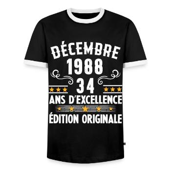 34 Ans Anniversaire Vintage Né(e) en Décembre 1988 - T-shirt contrasté Homme - noir/blanc - Devant - AI Model Female 172 light (172cm) & AI Model Male 178 light (178cm)