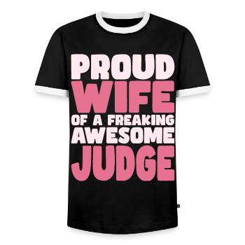 Proud Wife of A Damn Good Judge - Men's Ringer Shirt - black/white - Front - AI Model Female 172 light (172cm) & AI Model Male 178 light (178cm)