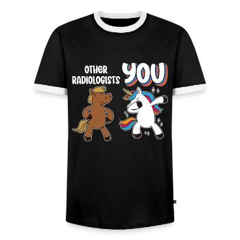 Radiologist Other Radiologists Unicorn Radiology - Men's Ringer Shirt - black/white - Front - AI Model Female 172 light (172cm) & AI Model Male 178 light (178cm)