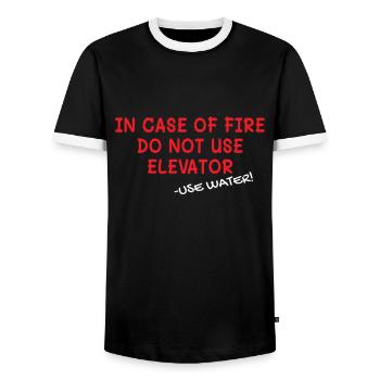 In Case Of Fire Elevator Elevator Elevator - Men's Ringer Shirt - black/white - Front - AI Model Female 172 light (172cm) & AI Model Male 178 light (178cm)