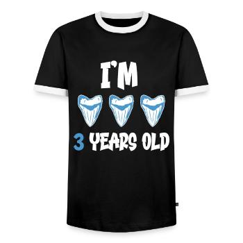 I am 3 years old - Megalodon tooth shark 3. - Men's Ringer Shirt - black/white - Front - AI Model Female 172 light (172cm) & AI Model Male 178 light (178cm)