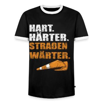 Hart Härter Straßenwärter | Road construction - Men's Ringer Shirt - black/white - Front - AI Model Female 172 light (172cm) & AI Model Male 178 light (178cm)