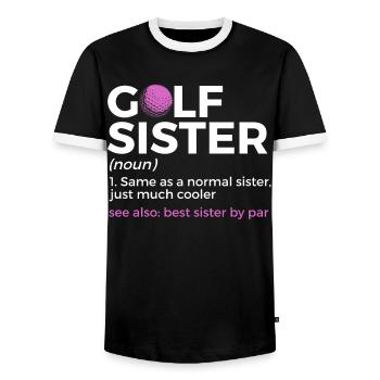 Golf Player Saying Gift Idea - Men's Ringer Shirt - black/white - Front - AI Model Female 172 light (172cm) & AI Model Male 178 light (178cm)