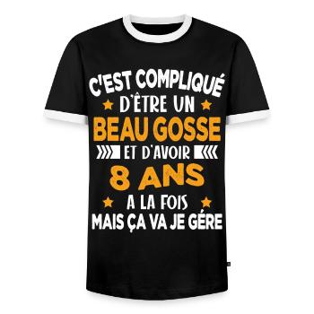 Compliqué d'être un Beau Gosse et D'avoir 8 Ans - T-shirt contrasté Homme - noir/blanc - Devant - AI Model Female 172 light (172cm) & AI Model Male 178 light (178cm)