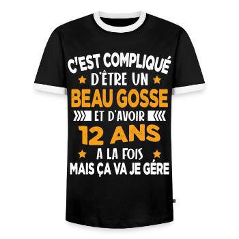 Compliqué d'être un Beau Gosse et D'avoir 12 Ans - T-shirt contrasté Homme - noir/blanc - Devant - AI Model Female 172 light (172cm) & AI Model Male 178 light (178cm)