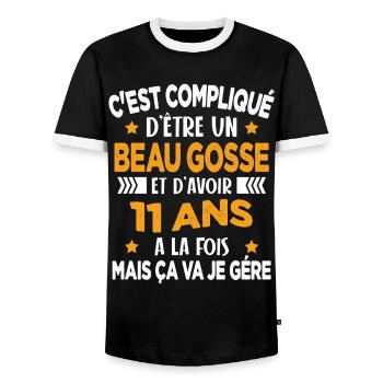 Compliqué d'être un Beau Gosse et D'avoir 11 Ans - T-shirt contrasté Homme - noir/blanc - Devant - AI Model Female 172 light (172cm) & AI Model Male 178 light (178cm)