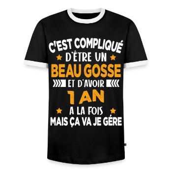 Compliqué d'être un Beau Gosse et D'avoir 1 An - T-shirt contrasté Homme - noir/blanc - Devant - AI Model Female 172 light (172cm) & AI Model Male 178 light (178cm)