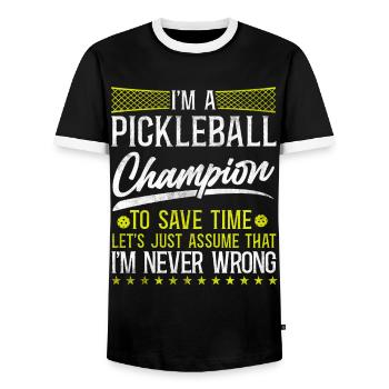 Pickleball Je suis un Pickleball - T-shirt contrasté Homme - noir/blanc - Devant - AI Model Female 172 light (172cm) & AI Model Male 178 light (178cm)