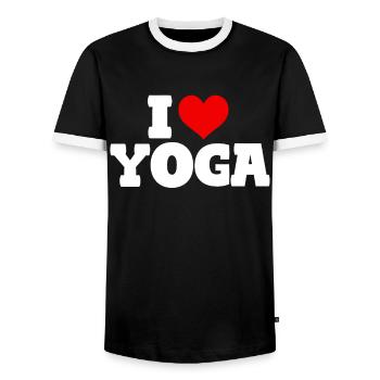 I Love Yoga - Männer Kontrast-T-Shirt - Schwarz/Weiß - Vorne - AI Model Female 172 light (172cm) & AI Model Male 178 light (178cm)